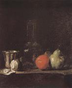 Silver wine bottle lemon apple pear Jean Baptiste Simeon Chardin